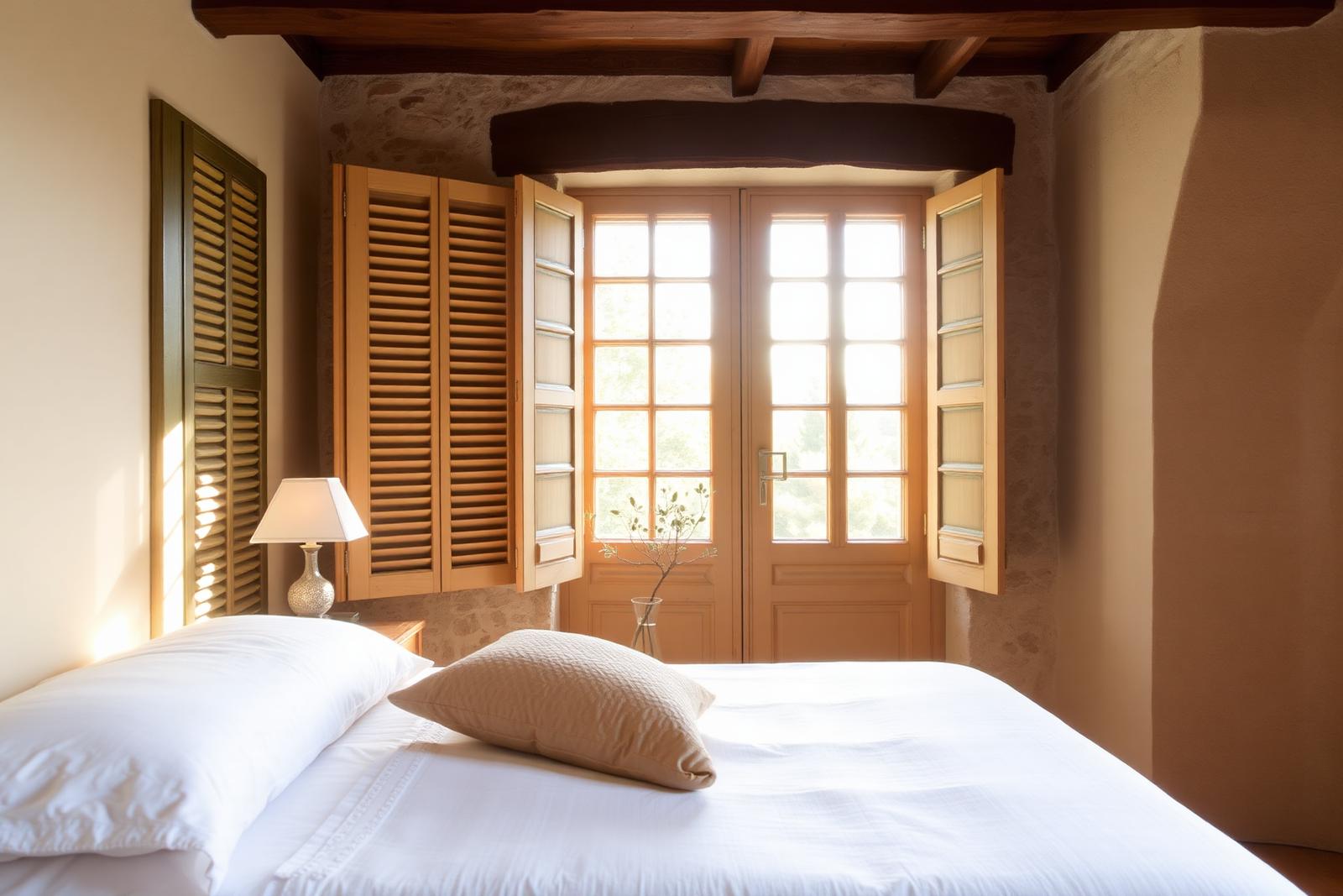 Chambre lumineuse aux volets de bois
